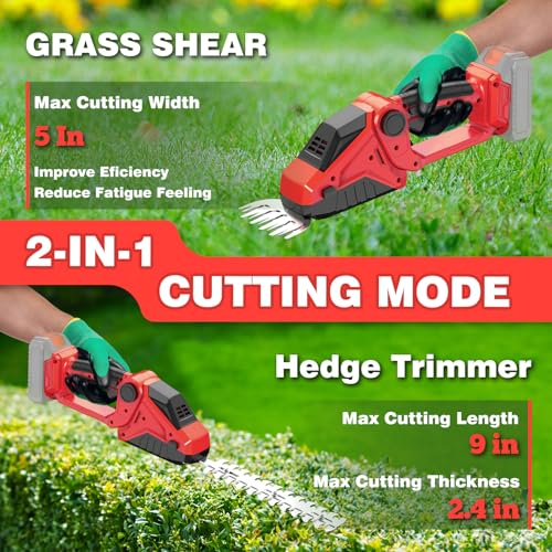Cordless Hedge Trimmer Compatible with Milwaukee 18V Battery(No Battery),2200RPM Mini Grass Shear,2 in 1 Handheld Electric Hedge Trimmer/Grass Cutter,Shrub/Bush Trimmer for Gardening,Yard