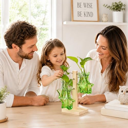 Nacome Plant Terrarium Propagation Stations: Greeen Vase with Wooden Stand - color: Green