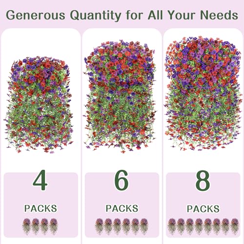 Alupssuc 4PCS Artificial Hanging Flowers UV Resistant Silk Daisy, 4 Colors - color: Red Brown Purple Deep Purple