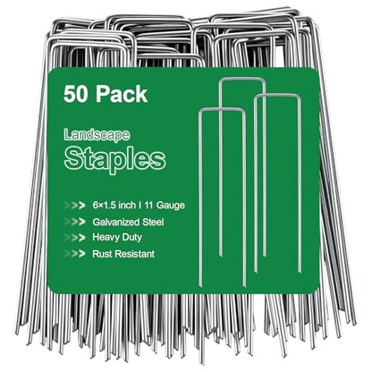 50 Pack Landscape Staples Galvanized - 6 Inch 11 Gauge Plant Cover Stakes for Securing Weed Barrier Fabric, Lawn Staples Tent Stakes Garden Stakes Fence Stakes Landscaping Fabric Ground Stakes - color: Silver