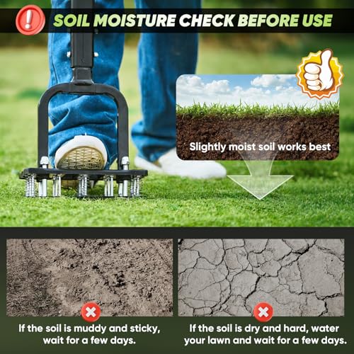 Sakerplus Aerator Lawn Tool, Spike Lawn Aerator with Self-Cleaning Tines - color: Pro-Orange Handle