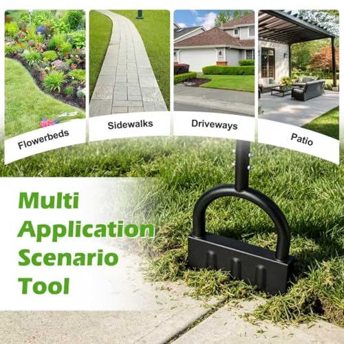 Lawn Edger Tool – Half Moon Edger with Wide Footplate, Manual Hand Metal Yard Garden Flower Bed Weed Landscape Grass Edger for Sidewalk, Garden Border and Cable Burying Long Handle 40"
