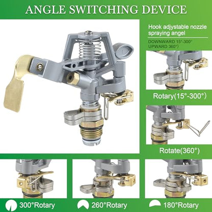 Sprinklers for Yard with Metal Base, Heavy Duty Sprinklers 360 Degree Rotating, Adjustable Zinc Alloy Sprinkler for Yard, Garden, Lawn and Large Areas