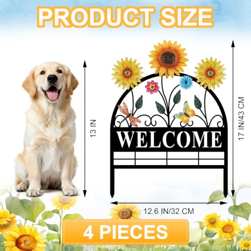 4 Pack Sunflower Garden Fence Metal Butterfly Flower Design - style: Sunflower