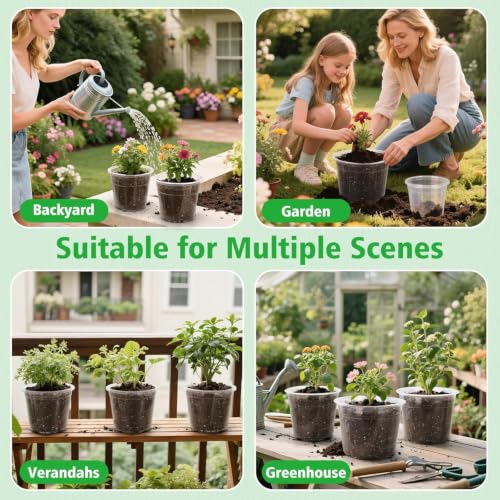 8/10 Inch Large Clear Nursery Pots with Drainage, 6 Pack - size: 10/8inch