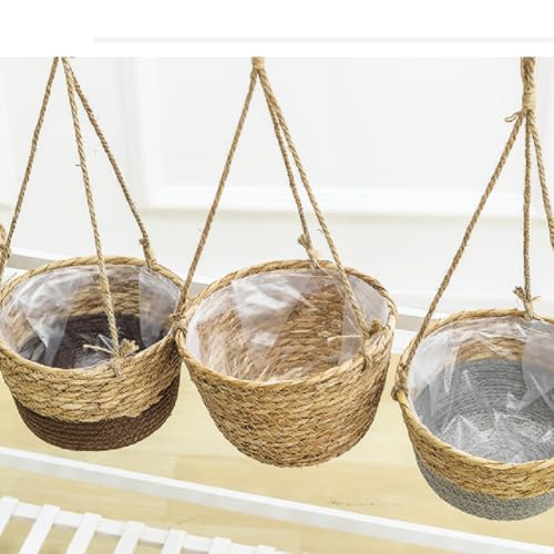 Hanging Planters for Indoor Plants, Hanging Planter with Jute Rope Woven Hanging Flower Pots Hanging Plant Holder Hanging Basket Retro Style Straw Basket for Office Party (1 Pack)