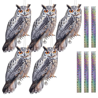 5PCS Garden Owl to Keep Pigeons Away from Porch Flat Paper Fake Owl to Scare Pigeon Away from Balcony Hanging Plastic Owl Woodpecker Scare Devices with Reflective Tape for Outdoor Patio Roof Yard - color: Grey 5pcs