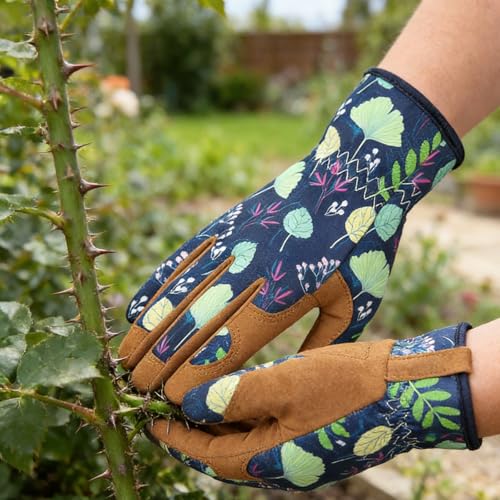 1 Pair Floral Print Garden Gloves, Puncture Resistant Breathable, Lead & PVC Free Ambidextrous, Gardening Planting Pruning - size: X-Large