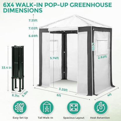 EAGLE PEAK 6x4 Walk in Pop Up Greenhouse, Gray/White - color: Gray/White, size: 6x4