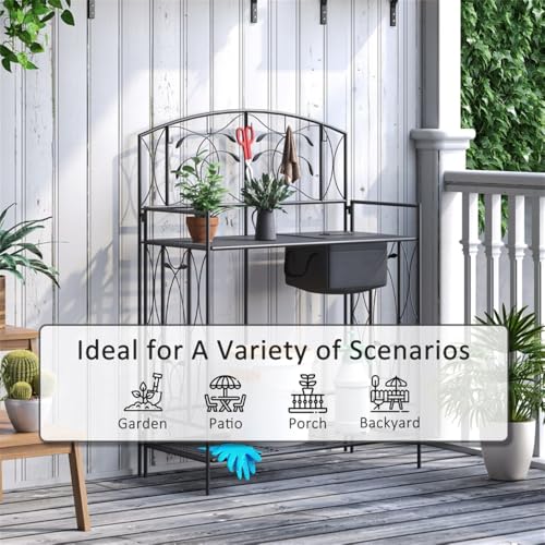 Folding Potting Bench with Storage Bag & Tool Hooks - Portable Steel Garden Work Table, Compact Plant Potting Station for Greenhouse, Outdoor, and Indoor Gardening