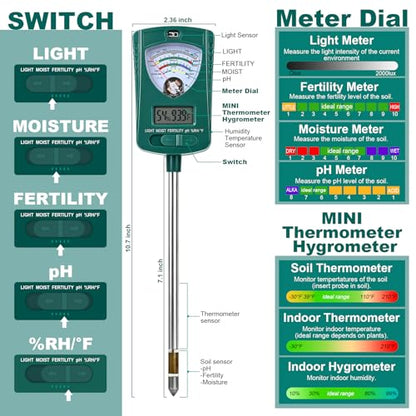 Soil Test Kit,7-in-1 Soil Moisture Meter for Indoor and Outdoor Plants