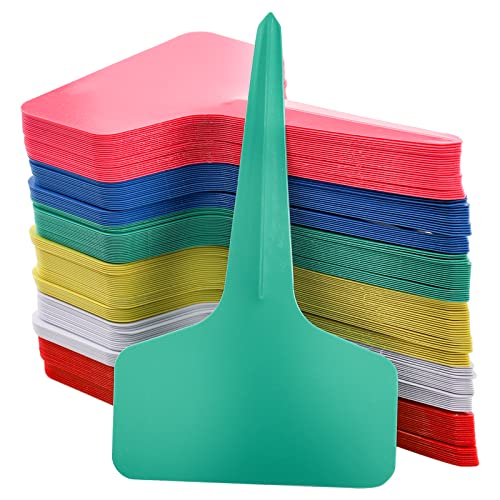 Foraineam 600 Pieces T-Type Plant Labels, 6 Colors Plastic Waterproof Plant Tags, Nursery Garden Labels Planting Seedling Stake Tags - size: 2.36 x 3.96 inch