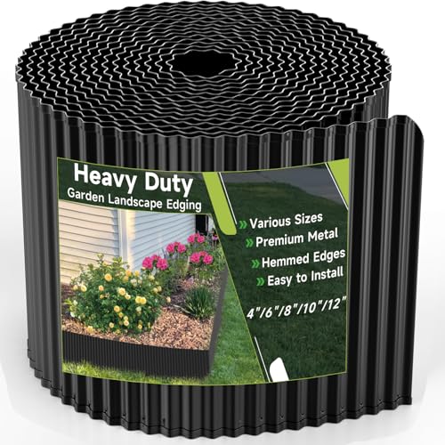 Corrugated Garden Edging,10"×20Ft Galvanized Steel Landscape Edging & Lawn Edging Border,Metal Garden Border for Flower Beds,Garden,Lawn,Raised Beds & Tree Surrounds(Black) - color: Black, size: 10"×20Ft