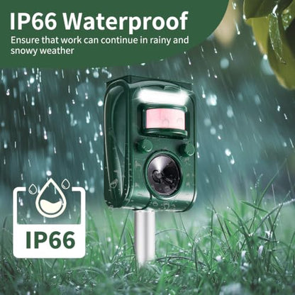 Adjustable-Mode Solar Ultrasonic Animal Repellent, Squirrel Deer Cat Raccoon Repellent Device, Outdoor Waterproof Motion Detection Animal Deterrent, Rabbit Dog Deterrent for Yard, 1P Dark Green