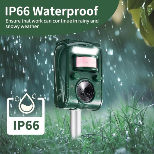 Adjustable-Mode Solar Ultrasonic Animal Repellent, Squirrel Deer Cat Raccoon Repellent Device, Outdoor Waterproof Motion Detection Animal Deterrent, Rabbit Dog Deterrent for Yard, 2P Dark Green
