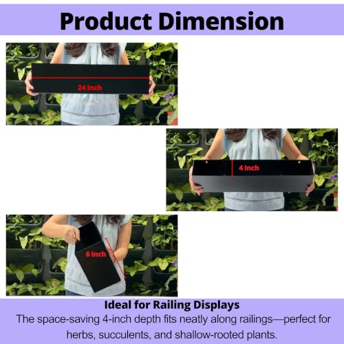 LaLaGreen Railing Planter Box (24 Inch, 2 Pack) Black Metal Rectangular Hanging Flower Boxes with Brackets, Deck Railings Planters for Outdoor Plants Fence Over Rail Balcony Patio Porch Stylish Garden - size: 24" x 2 Pack