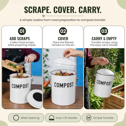 Epica Kitchen Compost Bin for Kitchen Countertops, 1.3 Galllon - White - color: White