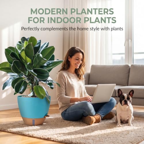 Ecolley Plant Pots 8/10/12 Inch Self Watering Pots, Set of 3 Plastic Planters with Drainage Holes and Saucers,Plastic Flower Pots,Nursery Planting Pot for Indoor Out Door PlantsBlue Green - color: Blue Green