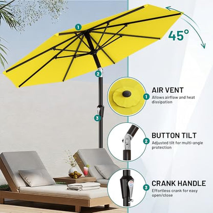 AreShark 9FT Outdoor Patio Umbrella with Tilt and Crank, Yellow - color: Yellow, size: 9ft