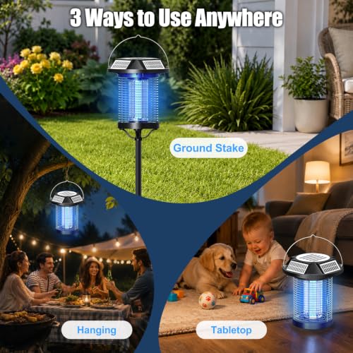 Solar Bug Zapper Outdoor, 4500V USB Rechargeable UV Flying Insect Trap (Circular) - size: Circular