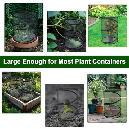 4 Pack Pop up Plant Covers Tent from Animals, 20"H X 13"D Insect Barrier Mesh Plant Guard Cover Net Black Garden Plant Protectors Mini Greenhouse Plant Protection Cage with Stakes for Outdoor Plants - color: Black