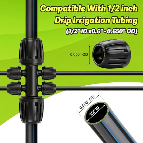 12 Pcs 1/2 Inch to 1/4 Inch Irrigation Tubing Fittings, 1/2"(1/2" ID x 0.65" OD) to 1/4" Drip Barbed Tee Adapter 16mm Anti-Drop Locked Nut T Reducer to 1/4" Distribution Line Connector - size: 1/2" To 1/4" Tee-6Way