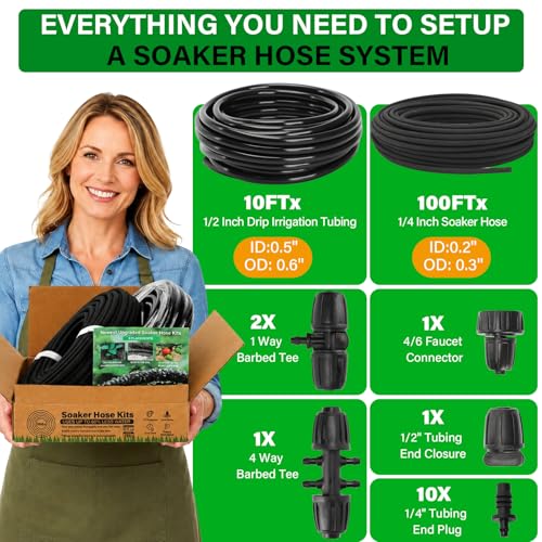 MIXC Drip Irrigation System with 100FT 1/4" Soaker Hose - size: 110ft