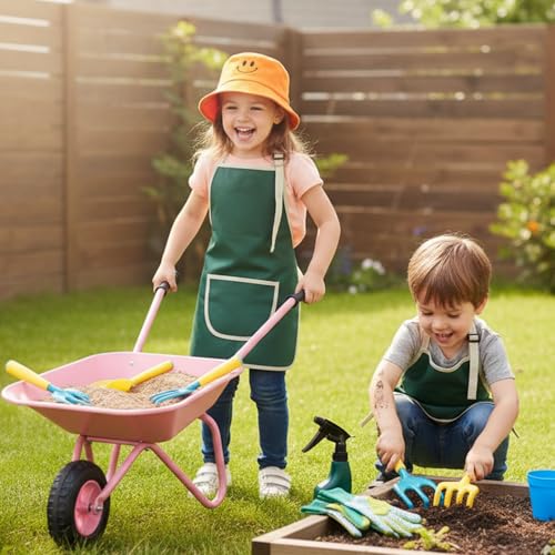 Pink Wheelbarrow for Girl Metal Wheelbarrow Set with 12 PCS Tool(Pink Set) - color: Pink Set