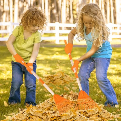 4 Pcs 35'' Kids Rakes for Leaves - Plastic Rake Head with 4 Pairs Kids - color: Orange-4 Pack