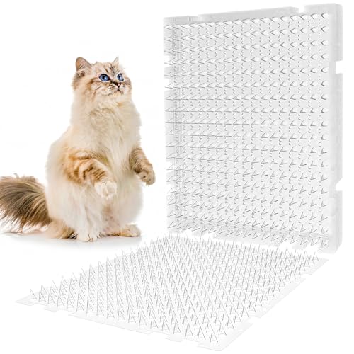 Scat Mats for Cats, 16 Pack 16" x 13" Clear Cat Spike Mats with 1" Spikes and 100 Stickers, Over 23 Sq Ft Indoor Outdoor Barrier for Long Counters, Sofas, Windowsills and Garden - size: 16 pack