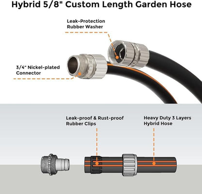 Giraffe Tools Garden Hose 5/8", 25ft Lightweight Hybrid Hose - size: 25ft Male to Female Hose