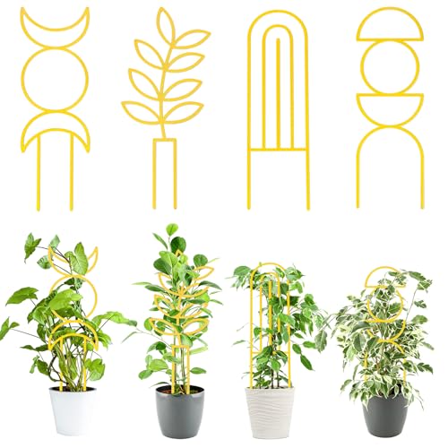 4 Pcs Plant Trellis Indoor Gold Small Trellis for Potted Plants - style: Boho,Gold