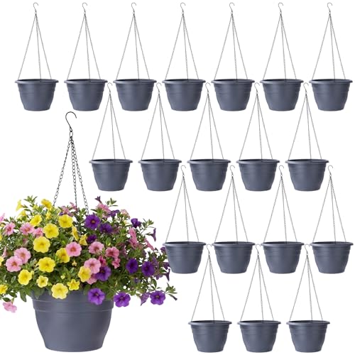 20 Pack Hanging Planter Basket 10 Inch with Drainage Tray - color: Gray, size: 10 Inch