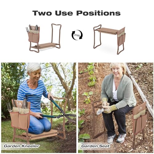 Garden Kneeler and Seat, Garden Folding Bench with Tool Pocket, Garden Gloves and Soft EVA Kneeling Pad