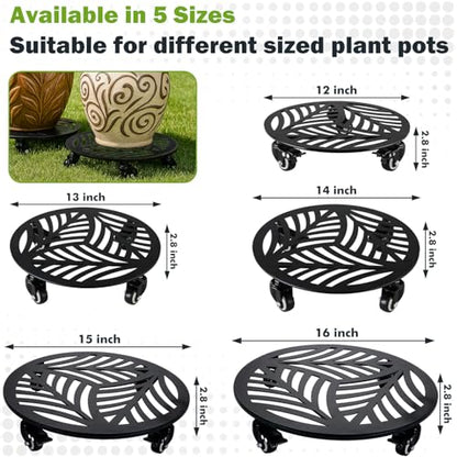 2 Packs Large Metal Plant Caddy with Wheels 13” Heavy-Duty Iron Wheeled Rolling Plant Stands with Casters Indoor Outdoor Plant Pot Roller Base Plant Saucer Movers Black, Strong Load Capacity - size: 13"
