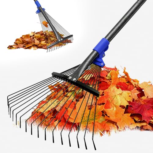 Adjustable Garden Rake for Leaves-Heavy Duty Metal Rake with 8-17" Expandable Head,Long Handle Lawn & Yard for Grass, Shrubs,Flower Beds,Camping,Outdoor Cleaning, Women & Kids - style: 5FT