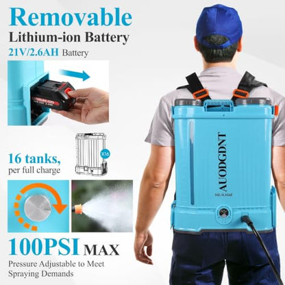 Battery Powered Backpack Sprayer 4.1 Gallon, 100 PSI Electric Garden Sprayer with 21V 2.6Ah Battery & 6 Nozzles, for Weeding, Spraying - size: 4.1 Gallon