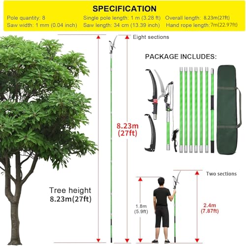 27 Feet Tree Pole Pruner Manual Branches Trimmer Tree Branch Garden Tools Loppers Hand Pole Saws Extendable Height Adustable System for Sawing and Shearing - size: 27FT(with branch scissors)