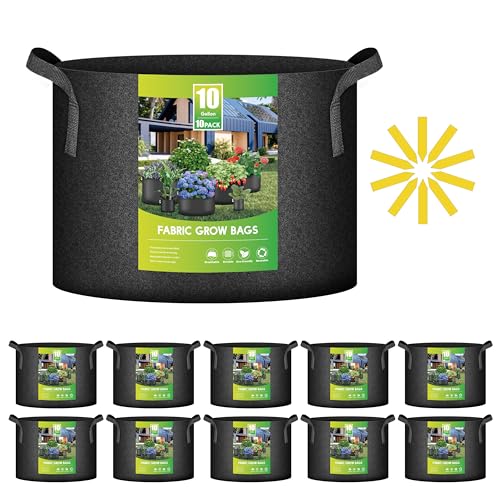 iPower 10 Pack 10 Gallon Grow Bags, Garden Planting Nonwoven Fabric Pots with Reinforced Handle, Heavy Duty and Aeration Planter Pot for Tomato, Fruits, Vegetables and Flowers - color: 10 Gallon Black, size: 10 Pack