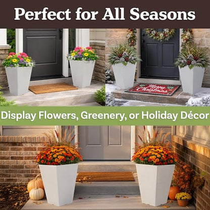 Pure Garden Large Outdoor Planters, White, 13.7-Inch, 2-Pack - color: White