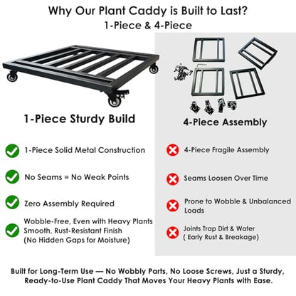 20" Square Plant Stand with Wheels Heavy Duty,Large Metal Plant Caddy Indoor Outdoor Use,Rolling Plant Dolly with Industrial Casters,Rust-Proof Black Plant Tray for Large Planters Pots,1-Pack - size: 20 Inch-1 Pack