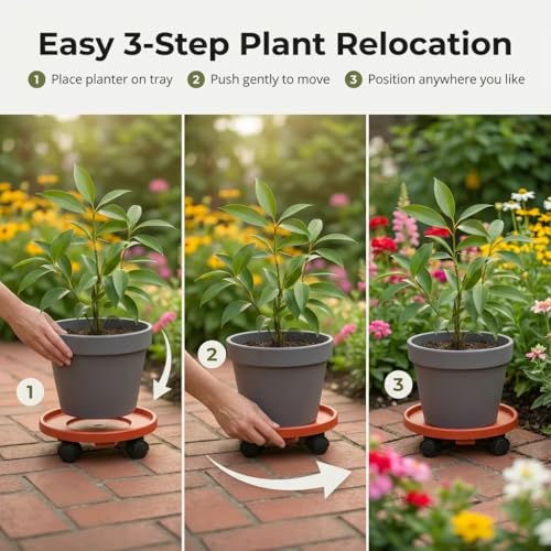 Rolling Plant Stand Outdoor 3 Pack 10 Inch Plant Caddy with Wheels, Red - color: Red, size: 10 inch