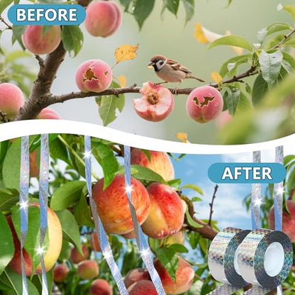 Bird Scare Tapes 500FT*2 Reflective Flash Tape for Birds, Bird Scare Device Double Side Ribbon Scare Birds Away for House, Garden, Yard, Orchard, Patio - size: 500ft*2-Flat-Packaging