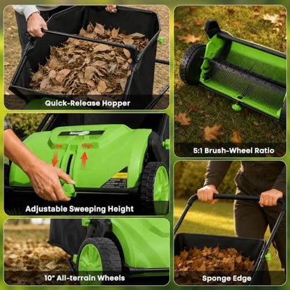 22-Inch Push Lawn Sweeper, Leaf & Grass Collector for Clippings, Wet Leaves