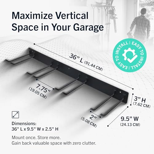 StoreYourBoard Garage Tool Organizer, 72 in, Holds 500 lb, 2 Pack - color: BLACK, size: 72" Heavy Duty Steel Rack | 8 Hooks | Holds 500lbs