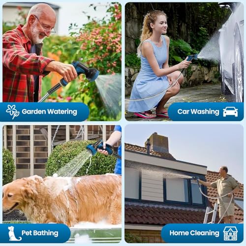Garden Hose 100FT, Water Hose with 10 Function Nozzle, Garden Hose Metal with Leak-proof Connectors, Kink-Free & Ultra Flexible, Rust/Puncture Proof for Lawn, Yard, RV, Car Wash, 550PSI - size: 100 FT