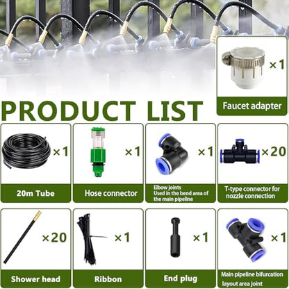 Automatic Greenhouse Drip Irrigation Kit – 20 Brass 360° Adjustable Nozzles, 65FT 1/2" Tubing & Misting System – Easy Setup & Water Saving for Hydroponics, Raised Beds, Flower Gardens & Outdoor Plants