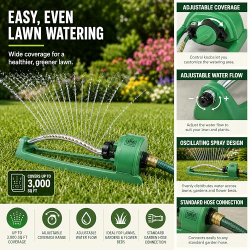 Oscillating Lawn Sprinkler with Adjustable Flow and Coverage Control