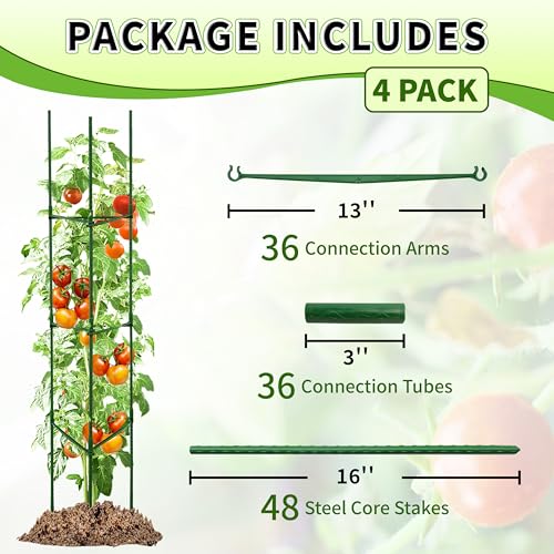 TCBWFY 4-Pack 63-Inch Adjustable Tomato Cages, Heavy-Duty Metal Plant Support Trellis for Garden and Pots, DIY Tomato Stakes, Height Adjustable 16 to 252 Inches - size: 63"-4pcs