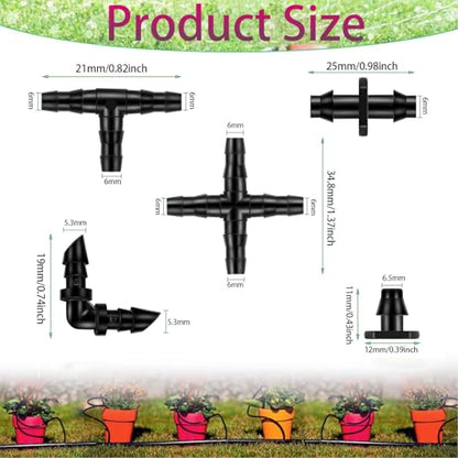 300Pcs Irrigation Fittings Kit Barbed Connectors 1/4Inch Tubing
